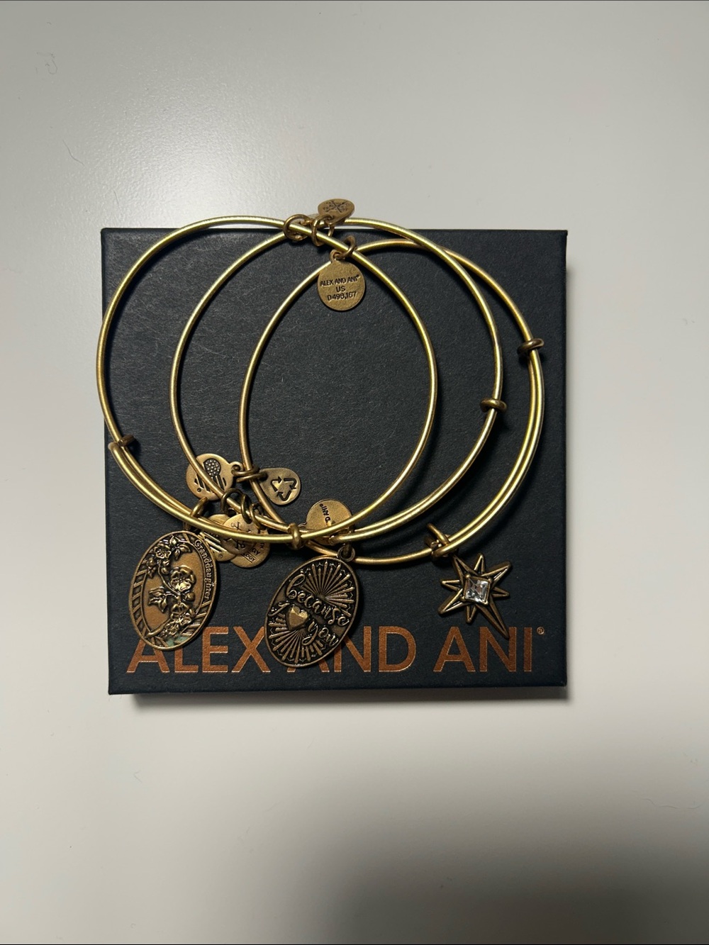 Alex and Ani Gold-Tone Charm Bangle Trio with Star and Medallion Charms